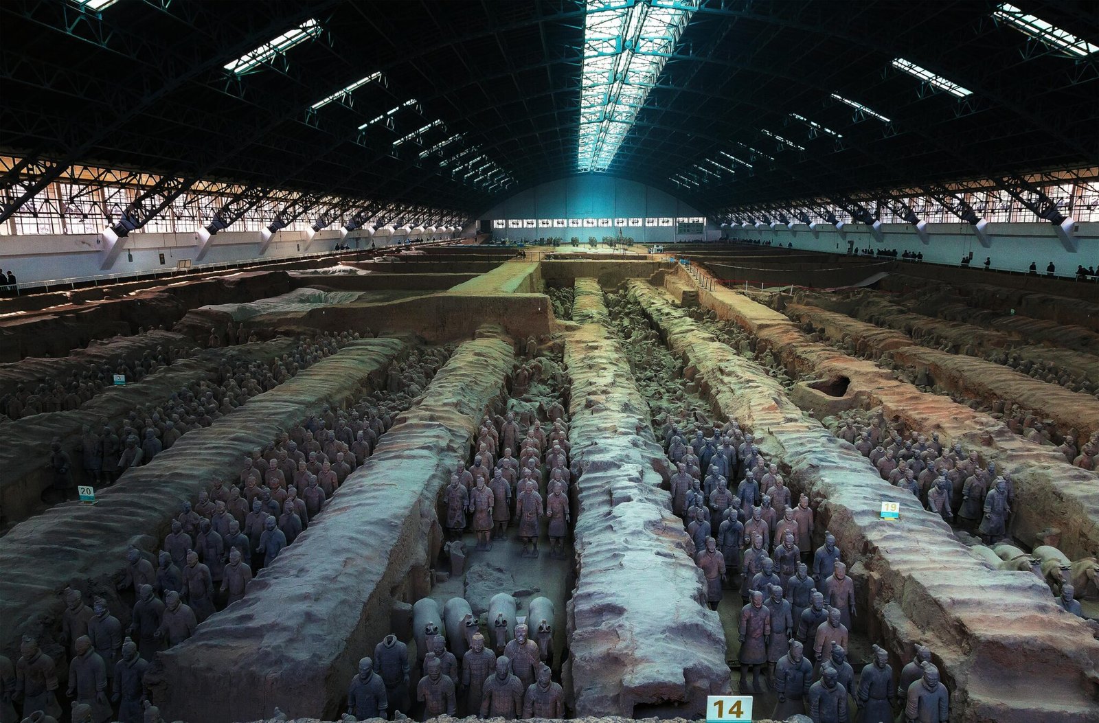 Panoramic view of the Terracotta Army exhibit in Xi'an, China.